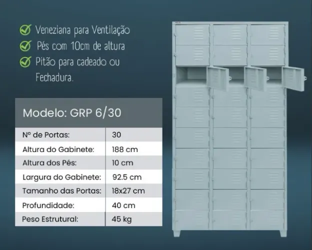 Roupeiro de Aço 30 Portas Mini - GRP6/30