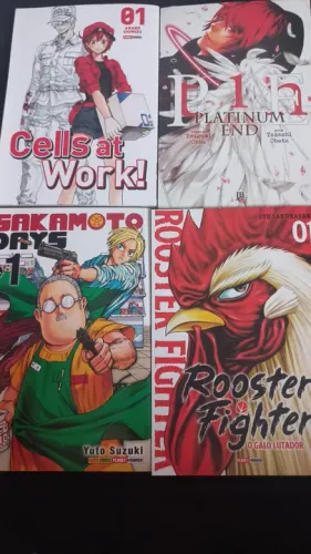 Lote Mangás Cells at Work!, Platinum End, Sakamoto Days e Rooster Fighter