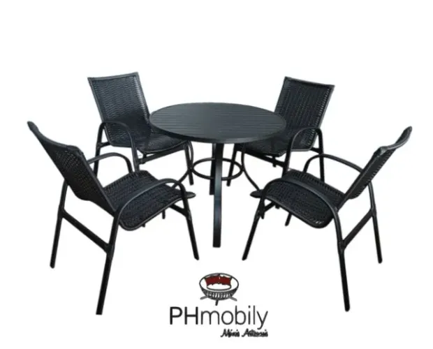 MESA REDONDA DE ALUMÍNIO DE 1,00MT COM 04 CADEIRAS DE ALUMÍNIO COM FIBRA SINTÉTICA