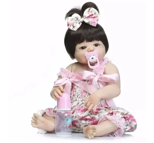 Boneca bebê reborn menina toda de silicone princesa 57 cm