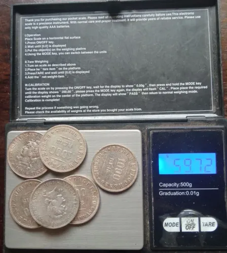 Seis moedas de prata 900 de Rs1$000 X GRAMMAS