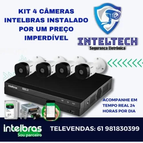 KIT 4 CÂMERAS INTELBRAS  COMPLETO INSTALADO