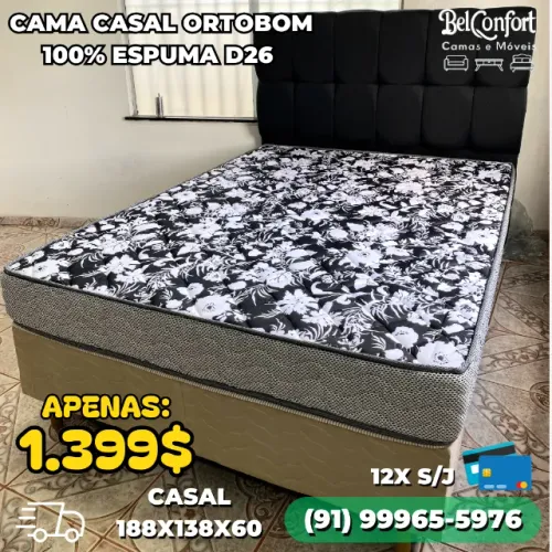 CAMA BOX CASAL ORTOBOM 100% ESPUMA D26