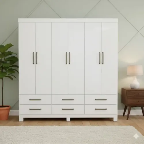 Guarda roupa casal branco com 6 gavetas