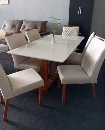 Mesa Rubi 160x90 com 6 Cadeiras Simone - Direto da Fábrica