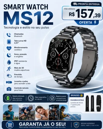 Smartwatch MS12 - Tecnologia, estilo e praticidade no seu pulso!