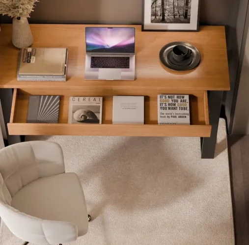 Mesa para Escritório Industrial com Gaveta Nature e Preto M Casa Moveis