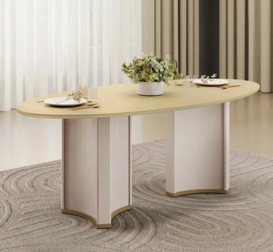 Mesa de Jantar Oval com Tampo de Vidro 2,18m de Largura Produto Novo