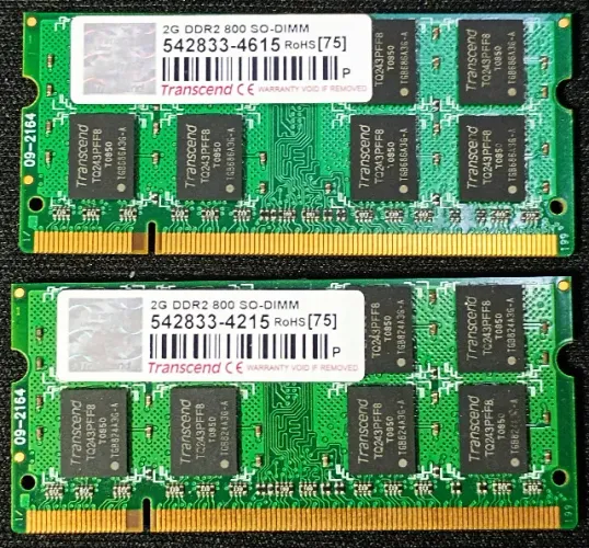 Kit DDR2 4Gb 2x2GB Transcend 800 PC2 Sodimm 800Mhz Usadas testadas perfeitas