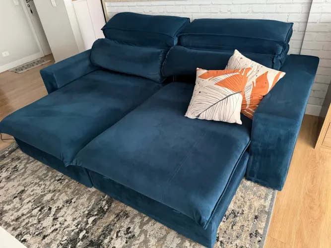 Sofá Retrátil 2,5m Azul Marinho
