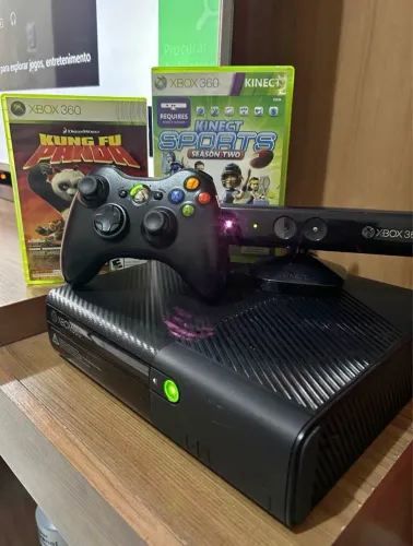 XBOX 360 SUPER SLIN 2014 COMPLETO + 2 JOGOS BLOQUEADO