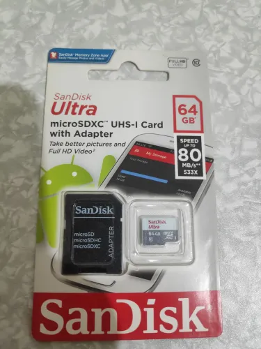 Cartão de memória microsd 64 gb SanDisk ultra microsdhc uhs-i card adaptador SD 64gb class