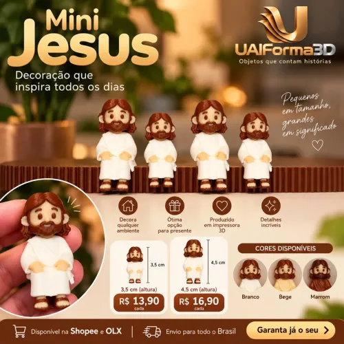 Mini Jesus Sentado Decorativo 3D | Lembrancinha Religiosa | 3,5 e 4,5 cm