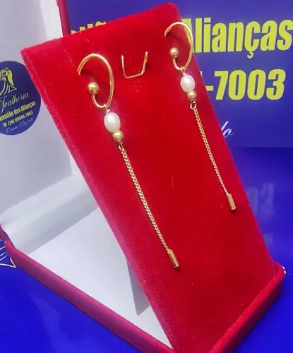 Brincos Pérola 4 mm 60 mm Peso 2.11 Gramas Ouro 18 Kilates