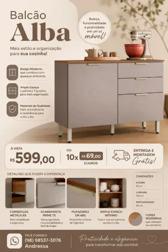 Balcão de cozinha com entrega e montagem grátis
