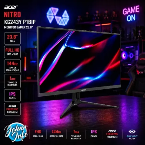Monitor Gamer Acer Nitro 23,8" FHD 144Hz IPS 1ms VRB FreeSync Premium HDMI DisplayPort
