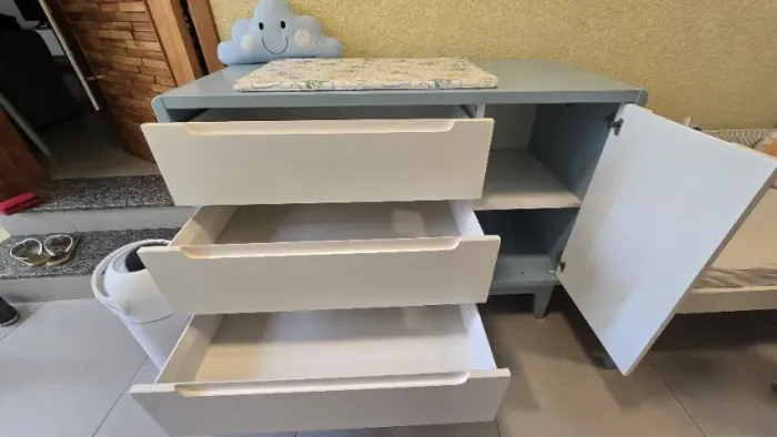 Kit Cama + Cômoda Bebê Trocador Infantil Azul Espaço - Qualidade Premium Praticamente Novo