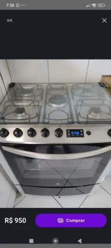 Vendo Fogão Eletrolux 5 bocas Tampa de Inox com Timer