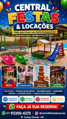 Aluguel de Brinquedos- Pula Pula, Piscina de Bolinhas, Pipoca, Algodão Doce e Mais
