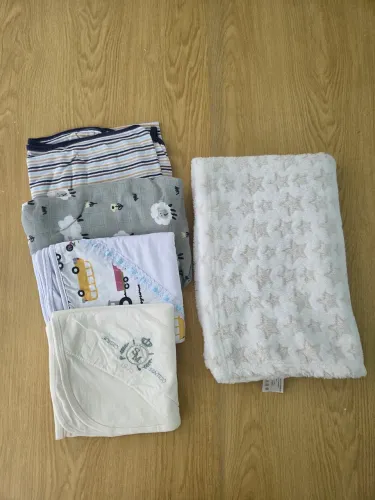 kit 5 mantas e cueiros bebê menino