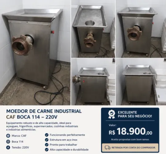 Moedor de Carne Industrial CAF Boca 114 - 220V - Funcionando Perfeitamente