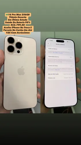 iPhone 16 Pro Max 256GB Titânio Deserto | Saúde Da Bateria 95% ( Usado )