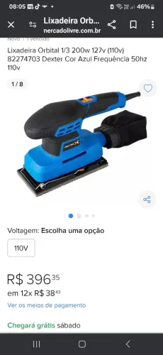 Lixadeira orbital Dexter com coletor de pó 200W.