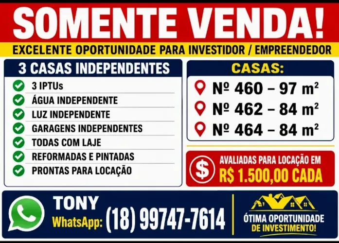 Oportunidade: 3 casas atrás faculdade Toledo (Só vendo às 3)