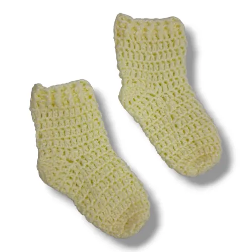 Par De Meia Infantil Amarelo Crochê Artesanal