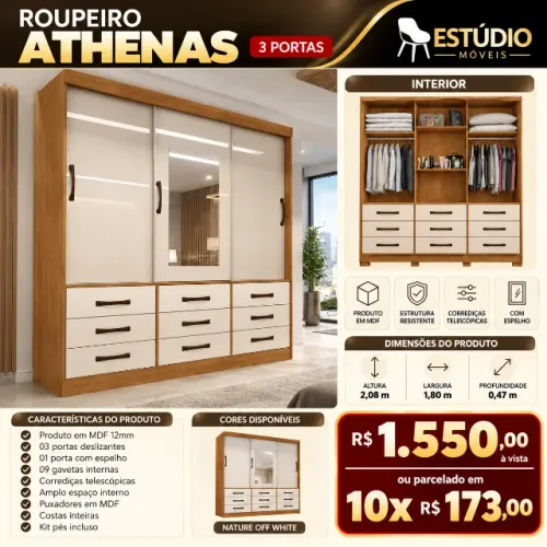 Guarda roupa Athenas 9 gavetas