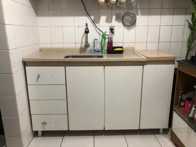 Balcão de cozinha 1,50m com pia inox e tampo