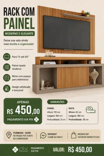 Rack com painel para TV