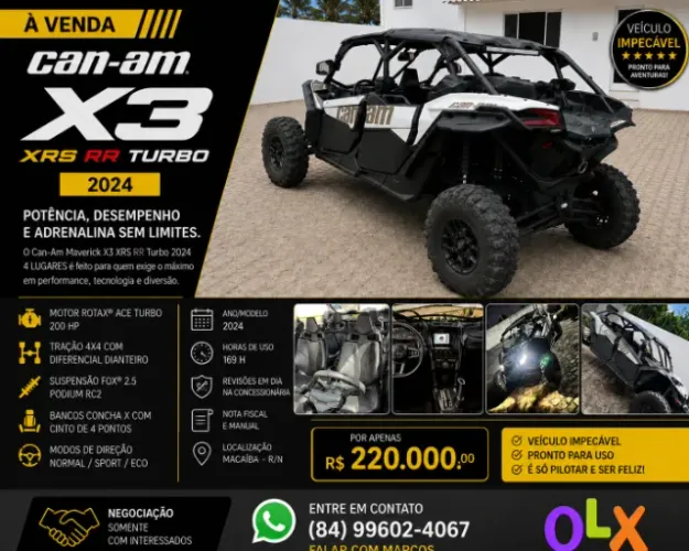 UTV Can-am Maverick X3 MAX XRS 2024 4 lugares turbo 200cv
