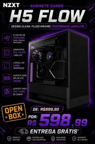 (OPEN BOX)Gabinete NZXT H5 Flow, Mid-Tower, ATX, Lateral em Vidro, Preto