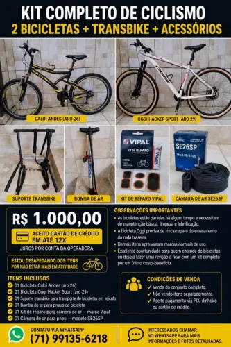 BICICLETAS  Aro 29 e 26 + TRANSBIKE + ACESSÓRIOS ?