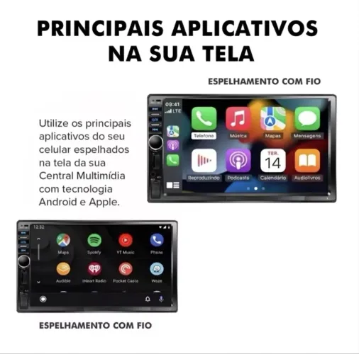 Kit Central Multimidia Up + Espelhamento Bluetooth Android IOS USB