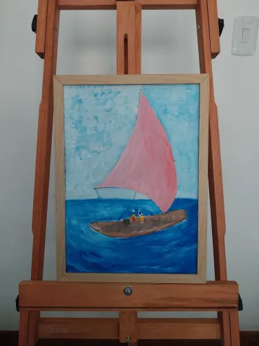 Quadro pintado à mão com moldura clara 45cm×33cm. Laura Gerhardt. Novo.
