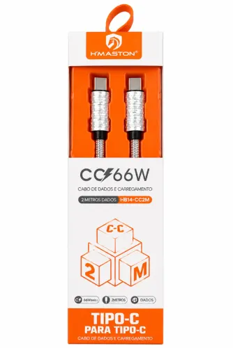Cabo Tipo-C para Tipo-C 66W 2 Metros Carregamento Rápido e Resistente - Novo - Ditudo Tech