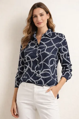 Camisa feminina tam M Estampa Azul Marinho e branco Yndú
