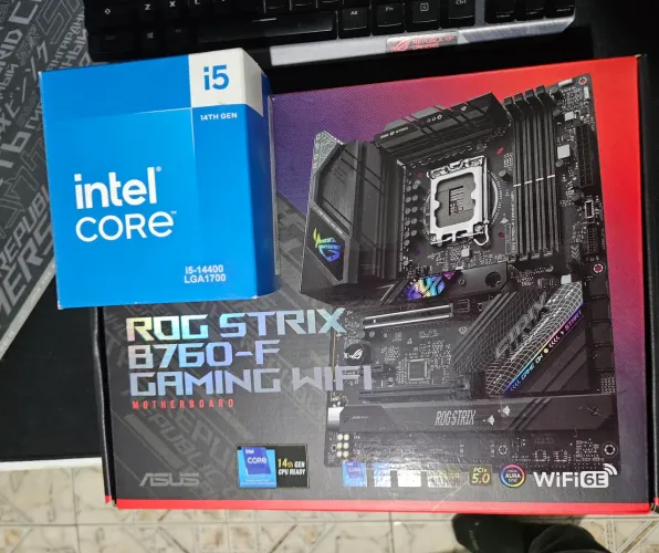 Kit Placa Mãe e Processador Rog strix B760 f Wi-Fi e i5 14400 ddr4 e ddr5