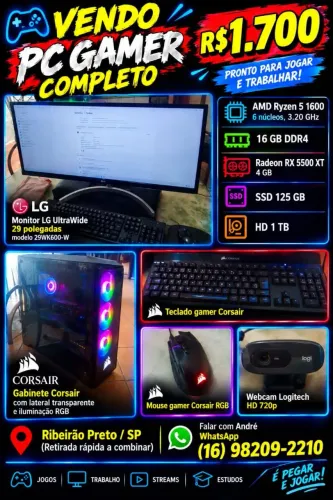 PC GAMER COMPLETO APENAS 1.700 COM PLACA DE VIDEO RADEON MONITOR LG ULTRAWIDE 29 PRECINHO
