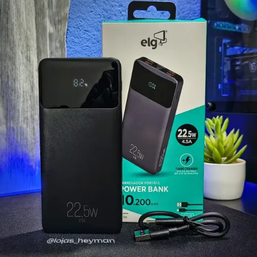 Power Bank 10200mAh ELG Carga Rápida USB-C Display Digital Preto