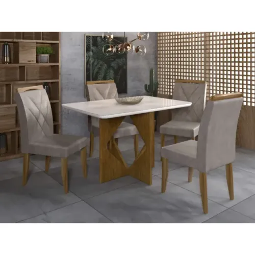 Mesa de Jantar Madrid 120x80cm com 4 Cadeiras Califórnia Minas Plac