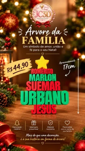 Árvore de natal decorativo com nomes de sua família