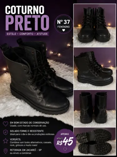Coturno preto feminino 