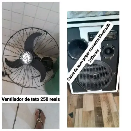 Caixa de som montada e ventilador de teto