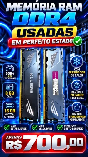 Kit 16GB Memória RAM KLLISRE DDR4 2666MHz Gamer, 2x8GB com Dissipador