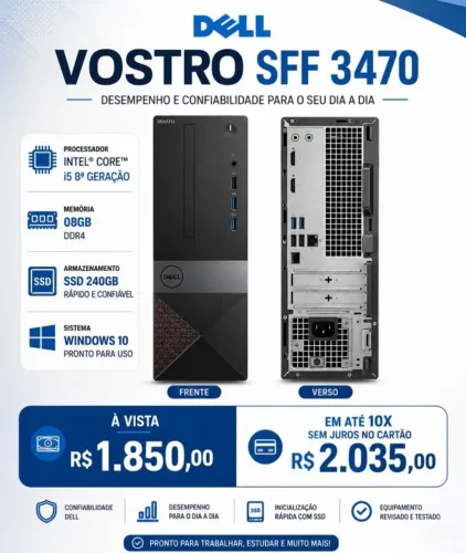 Computador Empresarial Vostro Dell 3470 Core I5 8A SSD 240GB