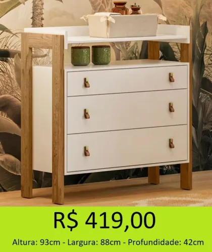 Comoda infantil 3 gavetas branca - a pronta entrega