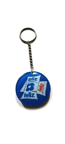 Chaveiro antigo colecionável Leite Feliz Lacesa anos 70 laticínio vintage
